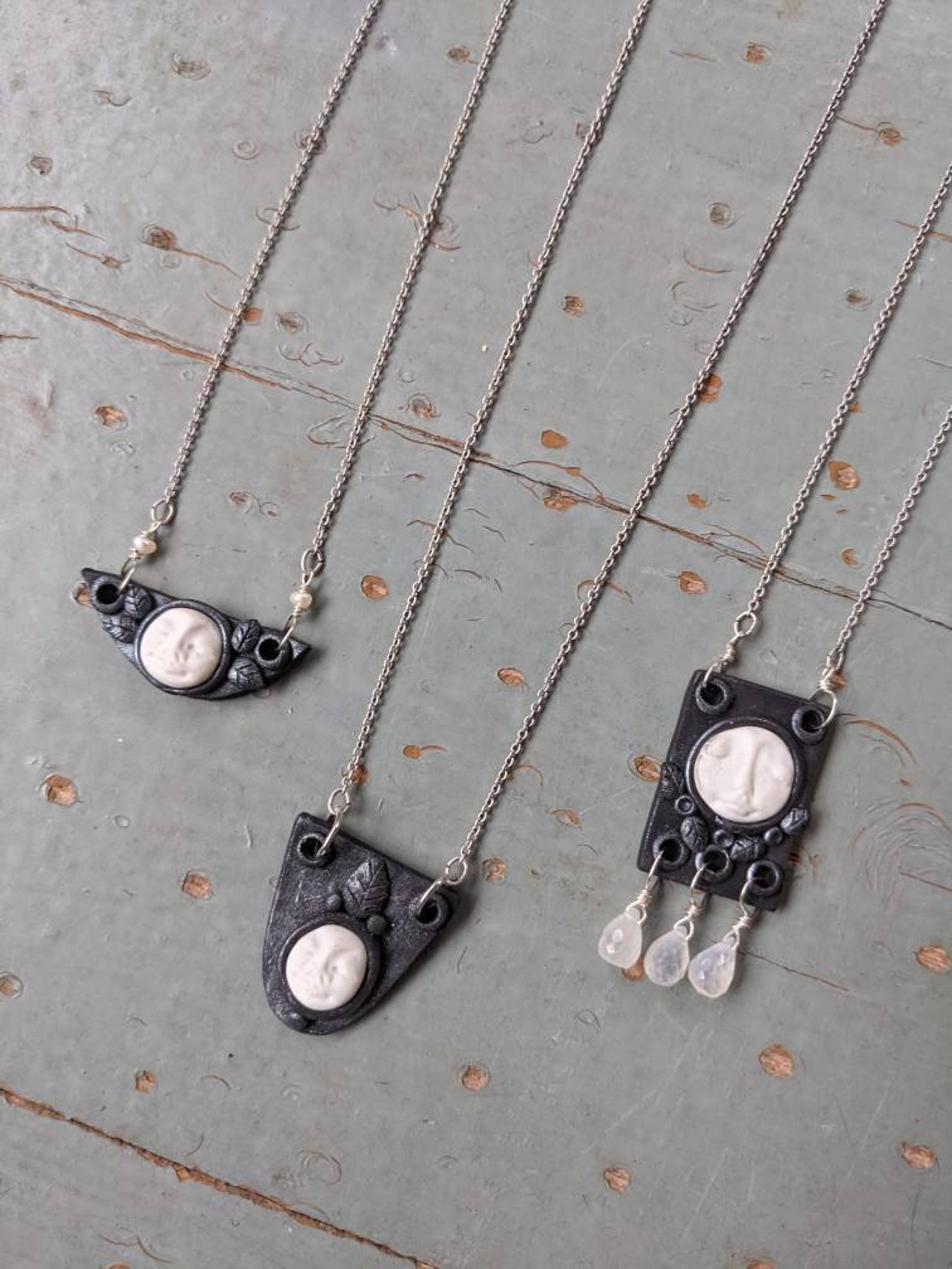 Handmade Polymer Clay Full Moon Face and Leaf Armor Necklace - Etsy