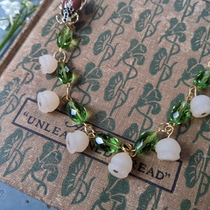 Woodland beetle and lily of the valley flower choker necklace