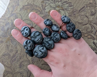 Dark moon face polymer clay statement ring