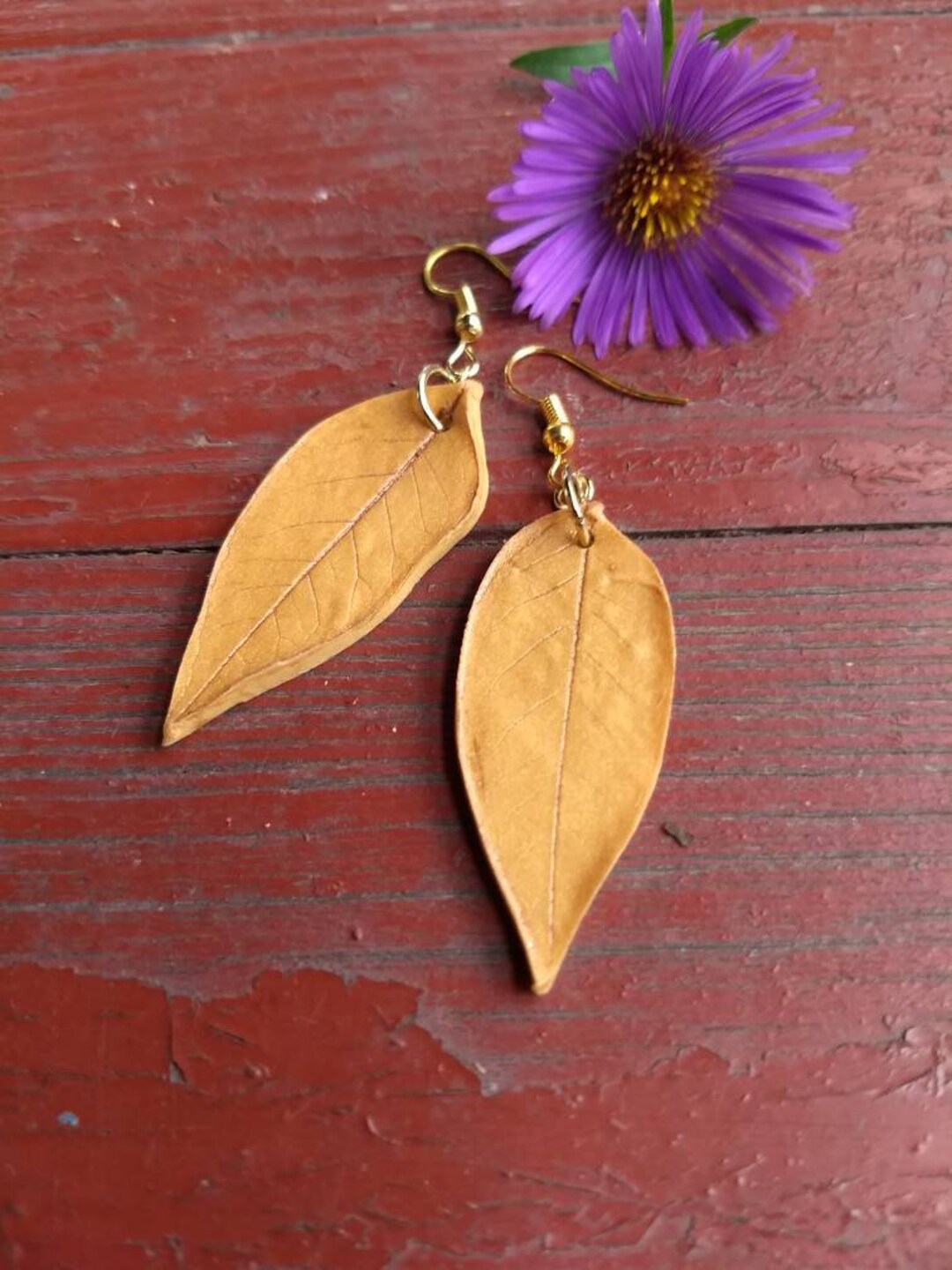 Handmade Polymer Gold Polymer Clay Leaf Earrings, Autumn Fall