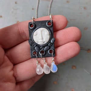 Handmade Polymer Clay Full Moon Face and Leaf Armor Necklace - Etsy