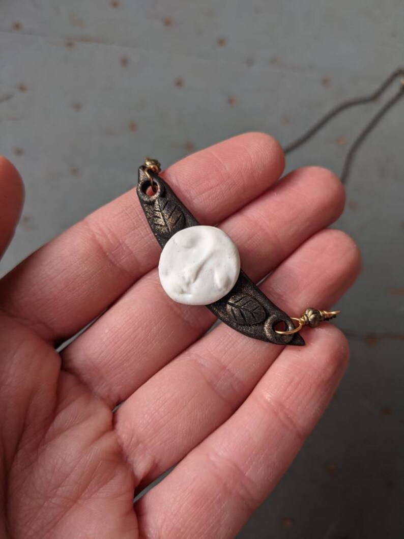 Handmade Polymer Clay Magical Full Moon Face and Leaf Pendant - Etsy