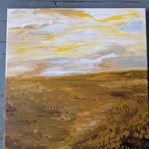 Hand painted original art landscape of a meadow in fall