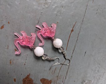 Vintage pink elephant plastic party favor charm earrings