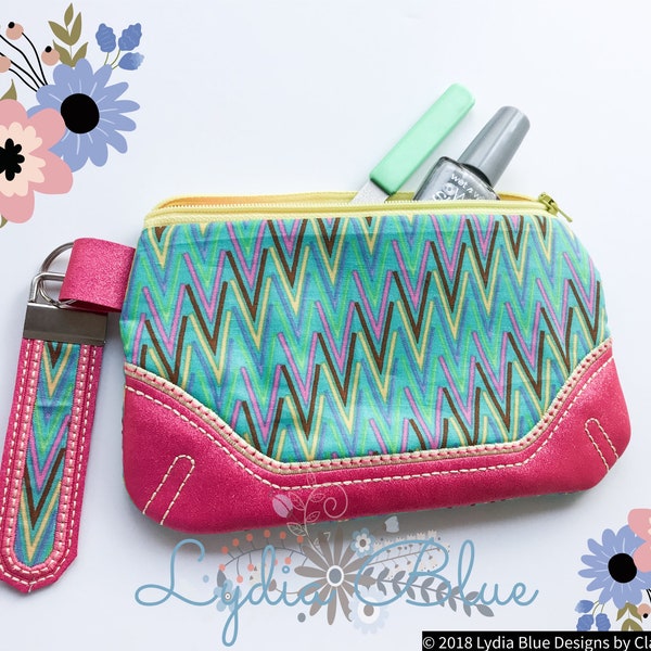 Clutch, Top Zip, Hand Bag, Zippered Pouch, Make Up Carry Case, Padded Purse, Pocketbook, Carry All, Key Fob, Fuax Leather, License Holder