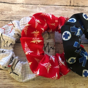 Nurse Scrunchies, Handmade Medical Scrunchies, Nursing Scrunchies, EMT Scrunchies Nurse Fabric Hair Scrunchie