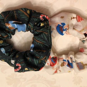 Nutcracker Scrunchies Holiday Scrunchie Ponytail Holder Metallic Colorful Nutcracker Ballet Scrunchies Dark Green Or Cream Nutcracker Hair