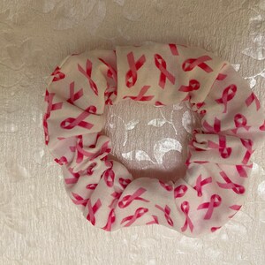 Breast Cancer Scrunchie, Cancer Awareness Hair Scrunchie, Pink Ribbons Scrunchie