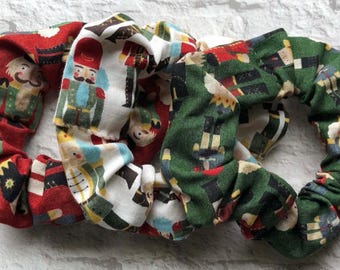 Nutcracker Scrunchies, Red Cream Green Hair Scrunchie, Christmas Scrunchies, Holiday, Ballet, Dance Nutcracker OOP Fabric Handmade