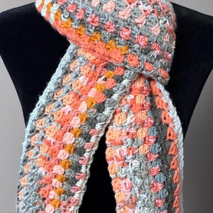 Peach and Gray Scarf, Handmade Crochet Scarf, Long Scarf, Pastel Winter Scarf-  24H