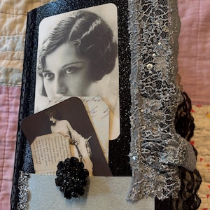 Flapper Junk Journal, Vintage Roaring 20s Journal, Notebook, Handmade, Softcover Notebook with Charm Pin