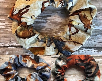Horse Scrunchies, Mustang Scrunchies, Equestrian Scrunchies, Ponytail Fabric Holder Hair Tie Accessories Scrunchies Handmade