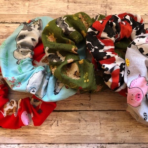 Cow Scrunchie, Pig Scrunchie, Farm Animal Fabric Hair Scrunchie
