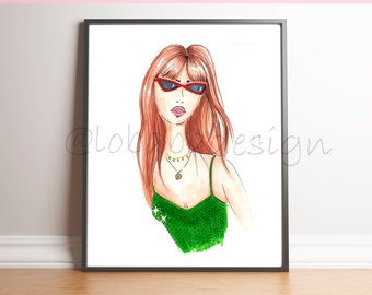 Fashion Illustration,  Girl illustration,INSTANT DOWNLOAD, fashion Print, illustration Print,  girl art, digital art,wall decor