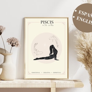 Cartel del signo del zodíaco Piscis, Ilustración del Signo Piscis, cartel del zodíaco boho, Regalo para Piscis, Arte Zodiacal, constelación
