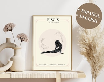 Pisces zodiac sign poster, Pisces sign illustration, boho zodiac poster, gift for Pisces, zodiac art, constellation