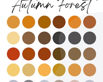 Procreate and Adobe Digital Color Palette, Autumn Color Palette, HEX Codes, Autumnal Tones, Forest Colors, HEX Codes