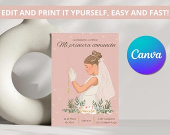 EDITABLE Communion Invitation for Girls | Customize in Canva | Instant Download and Share Easily / Invitation in Spanish
