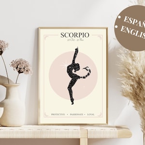 Cartel del signo del zodíaco Escorpio, Ilustración del Signo Escorpio, cartel del zodíaco boho, Regalo para Escorpio, Arte Zodiacal