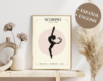 Scorpio zodiac sign poster, Scorpio sign illustration, boho zodiac poster, gift for Scorpio, zodiac art