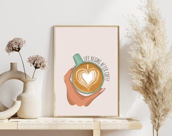 Coffee poster, kitchen wall poster, coffee poster for the kitchen, coffee gift, downloadable coffee illustration