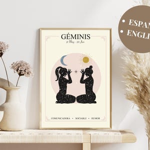 Ilustración Descargable de Géminis para Decoración Zodiacal , Arte Astrológico Personalizable, Regalo Ideal para Amantes de la Astrología