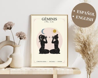 Downloadable Gemini Illustration for Zodiac Decor, Customizable Astrological Art, Ideal Gift for Astrology Lovers