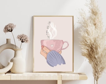 Coffee poster, kitchen wall poster, coffee poster for the kitchen, coffee gift, downloadable coffee illustration, good morning