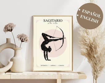 Sagittarius Zodiac Sign Poster, Sagittarius Sign Illustration, Boho Zodiac Poster, Gift for Sagittarius, Zodiac Art