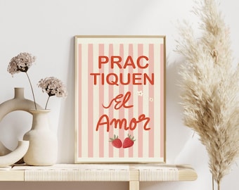Spanish Wall Art Printable – Practiquen el Amor Quote – Minimalist Romantic Poster – Self Love Decor – Digital Download