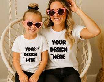 Mom and Daughter Mockup BellaCanvas3001 – White Family Mockup, Ideal for Mother and Daughter T-Shirts – Instant Digital 2025, Mom and Daughter