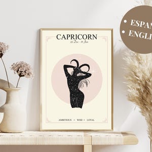 Ilustración Descargable de Capricornio para Decoración Zodiacal , Arte Astrológico Personalizable, Regalo para Amantes de la Astrología