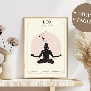 Ilustración Descargable de Leo para Decoración Zodiacal , Arte Astrológico Personalizable, Regalo Ideal para Amantes de la Astrología
