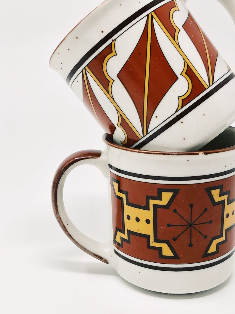 Boho Mug Set Ceramic Coffee Mugs Southwest Kitchen Etsy