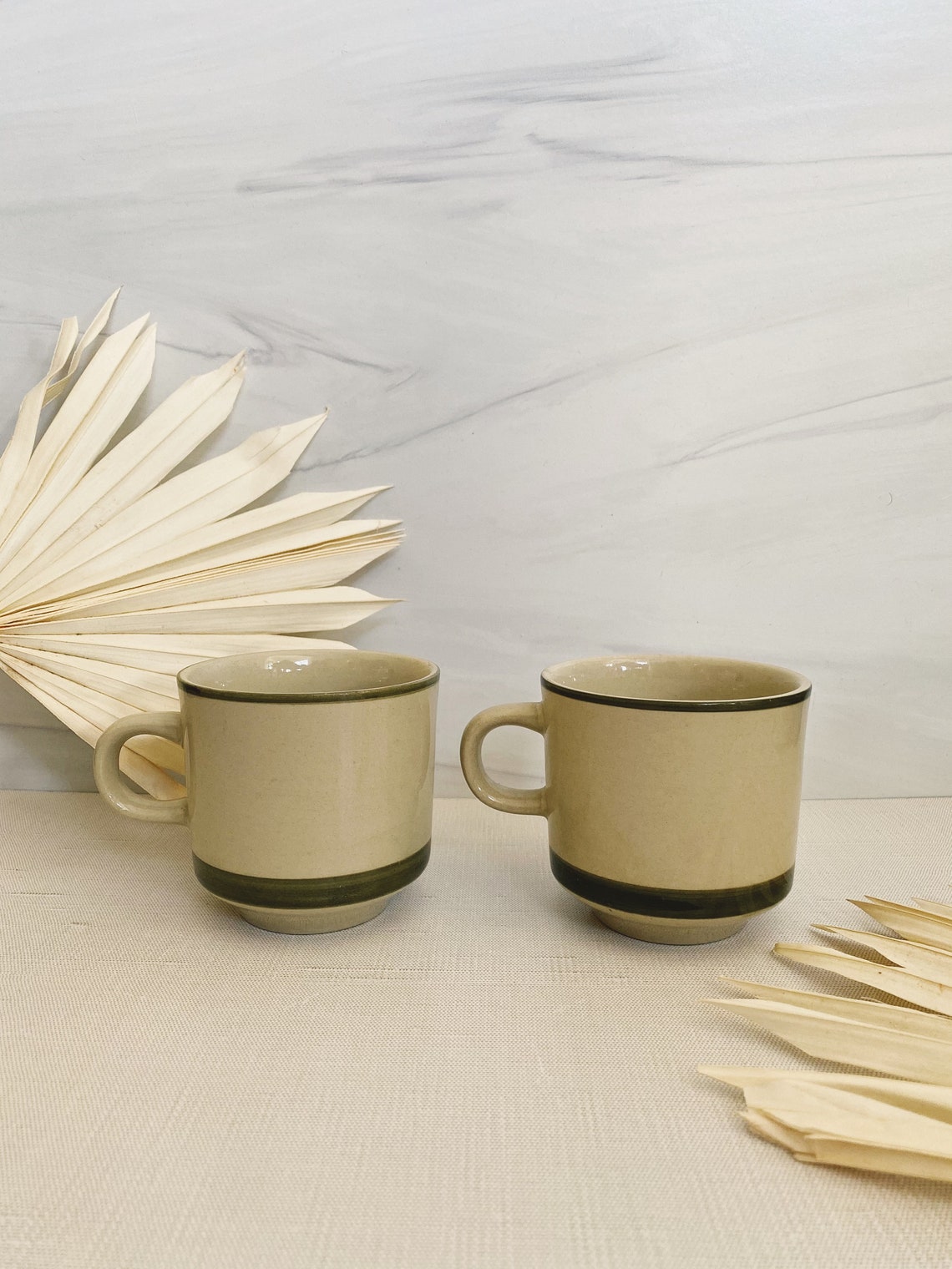 Vintage Mug Set Set of Two Mugs Sage Green Decor Coffee Etsy