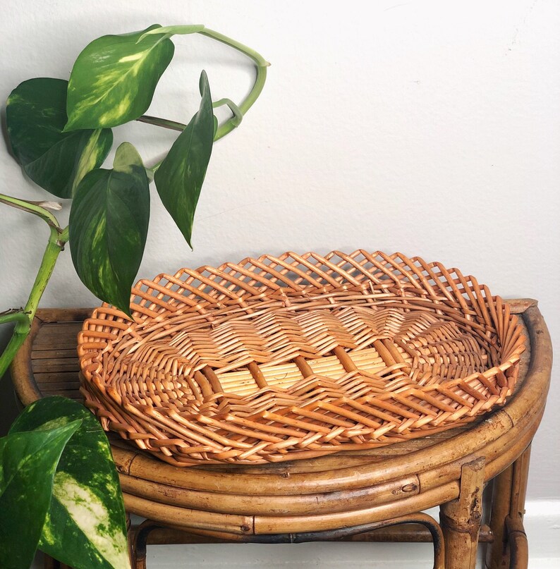 Vintage Wicker Decorative Tray Boho Gift For Her Boho Wicker Decor Vanity Tray Jewelry Tray Coffee Table Tray Bff Birthday Gift
