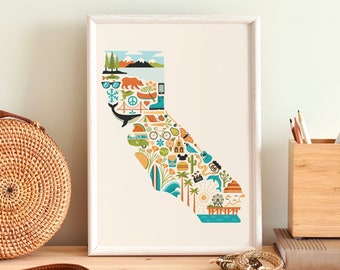 California State Print | California Decor | California Wall Print | California Poster |Cute Office Wall Decor | Kitchen Art Print | Dorm