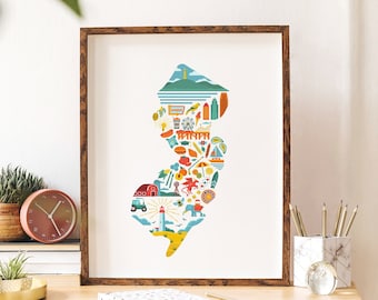 New Jersey Wall Art, New Jersey Print, New Jersey Map, Home State Poster, Going Away Gift,  Goodbye Gift, Moving Gift, Housewarming Gift