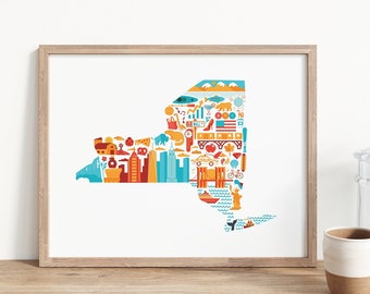 New York Wall Art, New York Map Print, Home State Poster, Housewarming Gift, Farewell Moving Gift, Military Gift, Wedding Gift, Dorm Decor