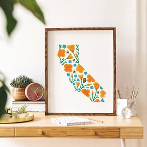 California Poppy Art, California Flower Print, California State Gift, State Flower Decor, Going Away Gift, Housewarming Gift, Dorm Decor