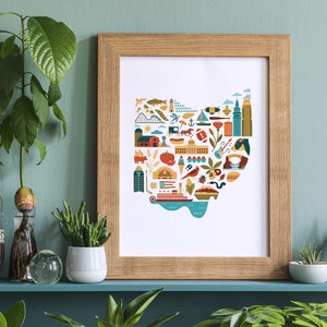 Art mural de l'Ohio, impression de carte de l'Ohio, affiche de l'État d'origine, cadeau de pendaison de crémaillère, cadeau de déménagement d'adieu, cadeau militaire, cadeau de mariage, décoration de dortoir de l'Ohio