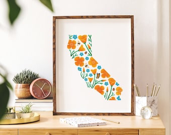 California Poppy Art, California Flower Print, California State Gift, State Flower Decor, Going Away Gift, Housewarming Gift, Dorm Decor