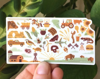 Pegatina del estado de Kansas, calcomanía del mapa de Kansas, pegatina impermeable para botella de agua, pegatina para portátil, recuerdo de viaje, regalo de mudanza, calcomanía para equipaje
