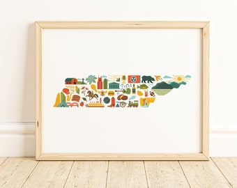 Tennessee State Map Tapestry Wall Hanging - Educational Fabric Poster With Facts, Capitals & Animals For Kids Learning