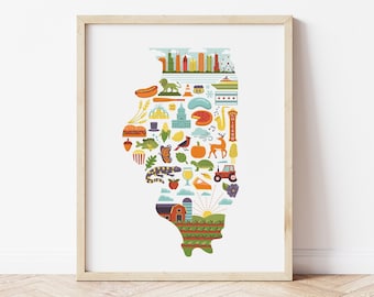 Illinois Wall Art, Illinois Map Print, Home State Decor, Farewell Gift, Housewarming Gift, Military Gift, Wedding Gift, Dorm Decor