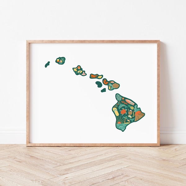 Hawaii Wall Art, Hawaii Print, Hawaii Map, Home State Poster, Going Away Gift, Moving Gift, Housewarming Gift, Goodbye Gift, Hawaiian Decor