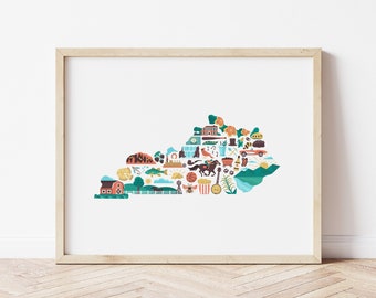 Kentucky Wall Art, Kentucky Map Print, Home State Poster, Housewarming Gift, Farewell Moving Gift, Military Gift, Wedding Gift, Dorm Decor