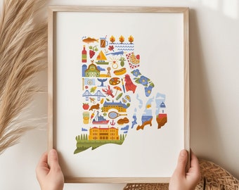 Arte mural de Rhode Island, impresión de mapa de Rhode Island, póster de su estado natal, regalo de inauguración de la casa, regalo de despedida, regalo militar, regalo de boda, decoración de dormitorio