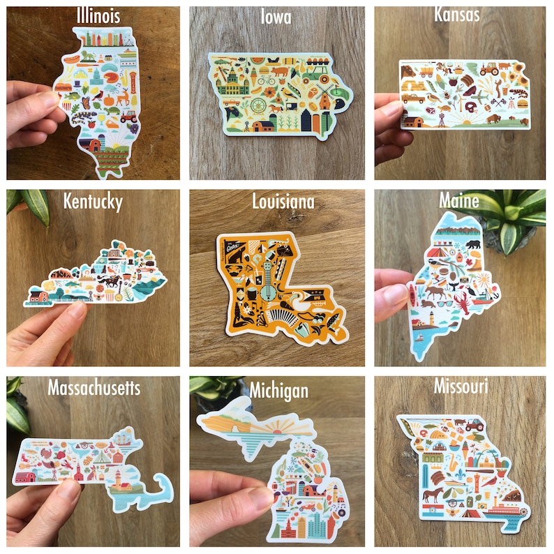 USA State Stickers, Home State Sticker Pack, Map Sticker Bundle, Travel ...