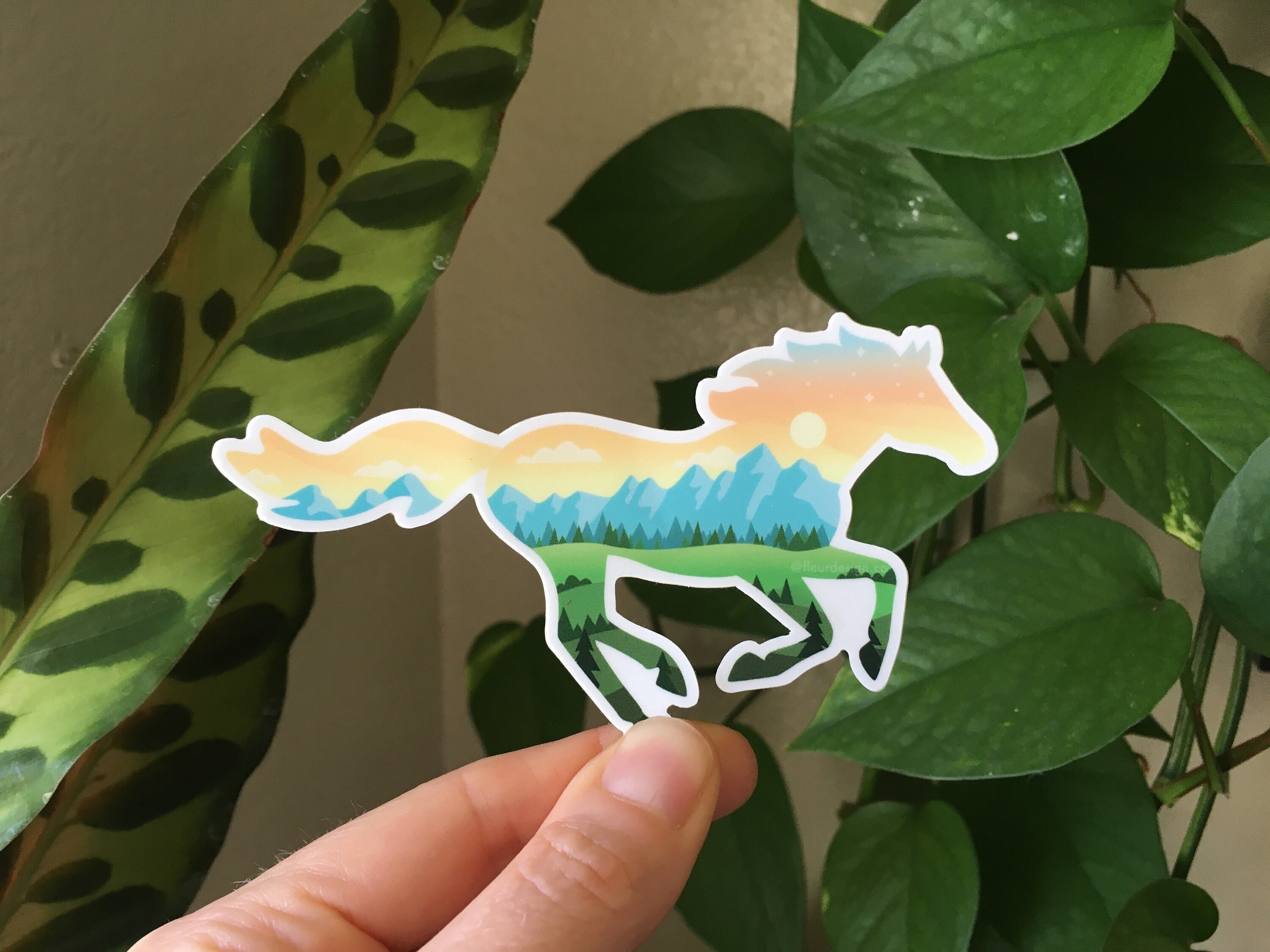 Vinyl Horse Sticker, Waterproof Horse Decal, Mountain Nature Sticker, Horse Lover Gift, Weatherproof Car Sticker, Horse Laptop Sticker